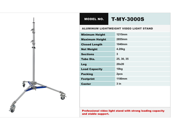 Lightweight Aluminum Air-Cushioned Light Stand with 3960 mm Height for Studio and Video Production