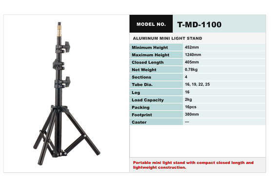 Aluminum Alloy Mini Light Stand with Adjustable Height and Compact Folded Size for Studio Photography